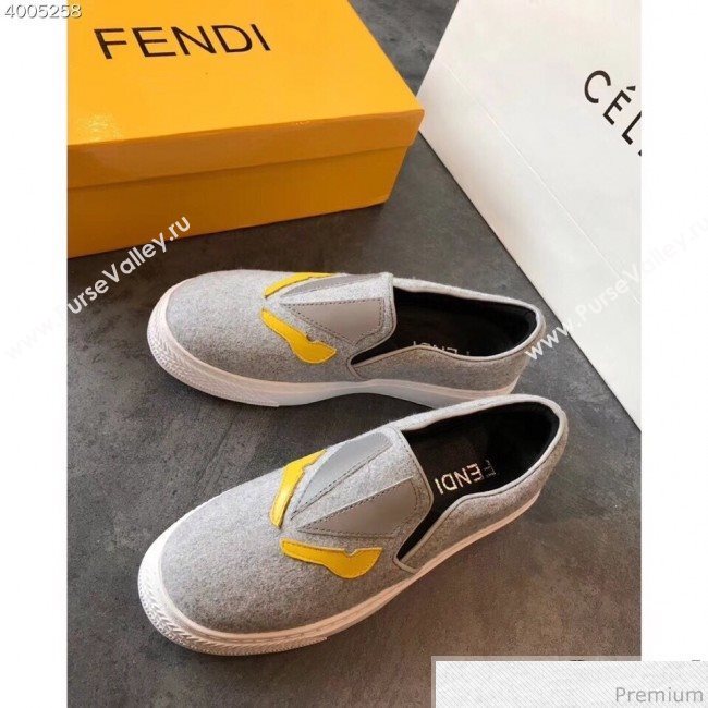 Fendi Flat Bag Bugs Eyes Cashmere Loafers Light Grey 2019 (EM-9031916)
