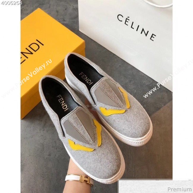 Fendi Flat Bag Bugs Eyes Cashmere Loafers Light Grey 2019 (EM-9031916)