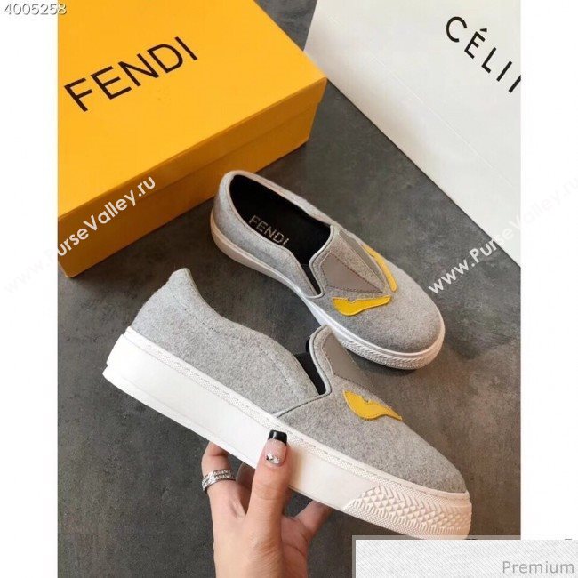 Fendi Flat Bag Bugs Eyes Cashmere Loafers Light Grey 2019 (EM-9031916)