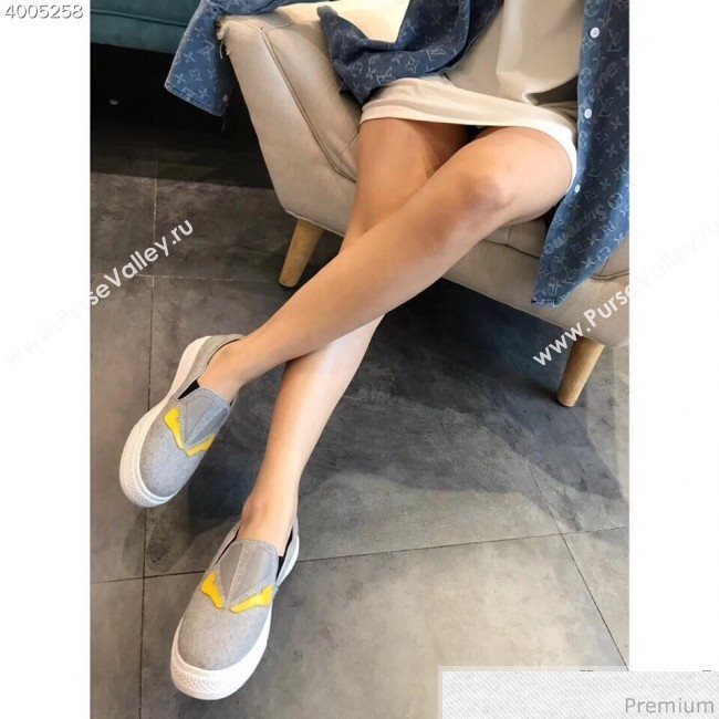 Fendi Flat Bag Bugs Eyes Cashmere Loafers Light Grey 2019 (EM-9031916)