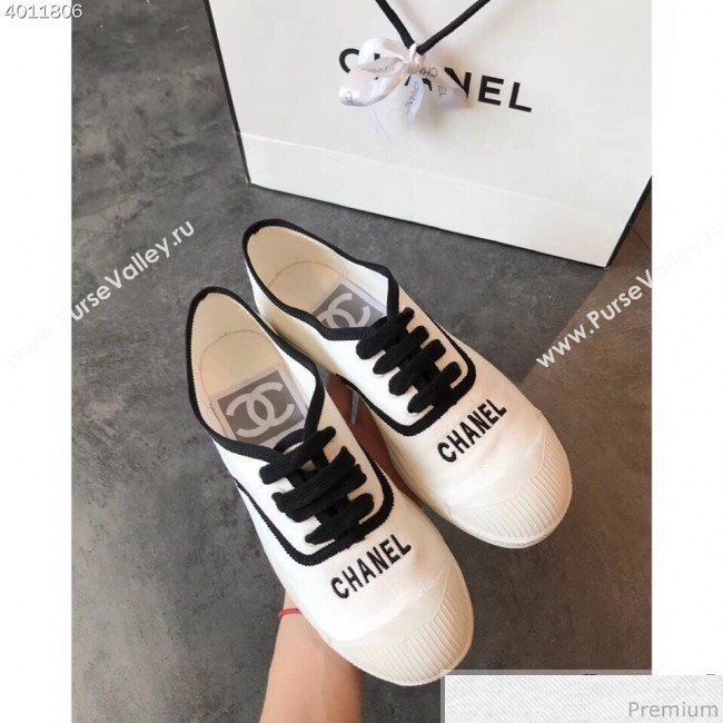 Chanel Soft Fabric Lace-up Sneaker White/Black 2019 (EM-9031919)