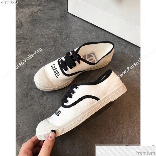 Chanel Soft Fabric Lace-up Sneaker White/Black 2019 (EM-9031919)