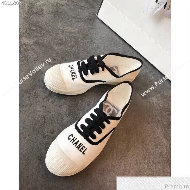 Chanel Soft Fabric Lace-up Sneaker White/Black 2019 (EM-9031919)