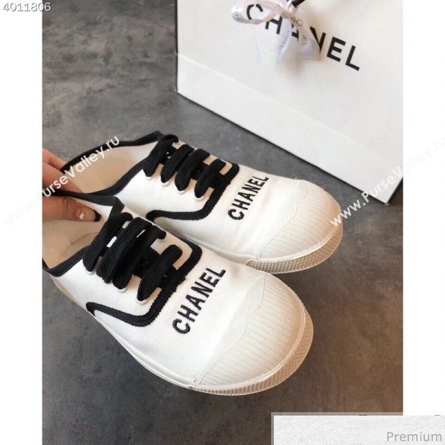 Chanel Soft Fabric Lace-up Sneaker White/Black 2019 (EM-9031919)