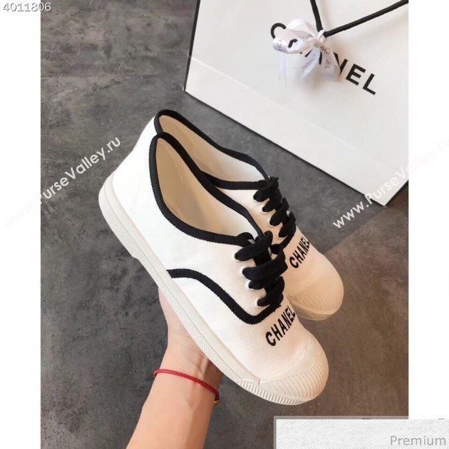 Chanel Soft Fabric Lace-up Sneaker White/Black 2019 (EM-9031919)