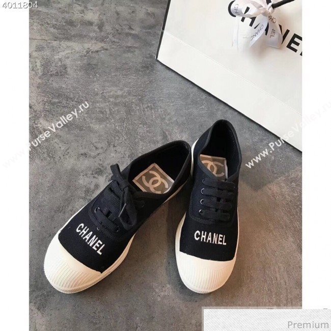 Chanel Soft Fabric Lace-up Sneaker Black/White Toe 2019 (EM-9031920)