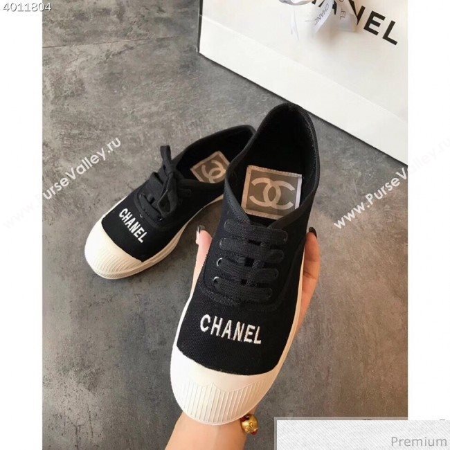 Chanel Soft Fabric Lace-up Sneaker Black/White Toe 2019 (EM-9031920)