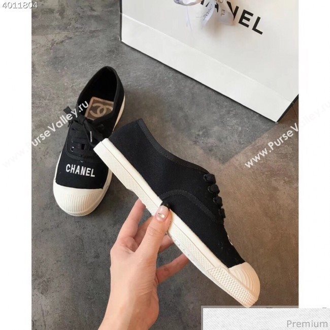 Chanel Soft Fabric Lace-up Sneaker Black/White Toe 2019 (EM-9031920)