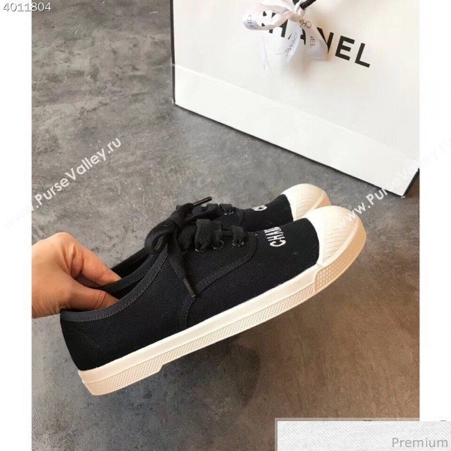 Chanel Soft Fabric Lace-up Sneaker Black/White Toe 2019 (EM-9031920)