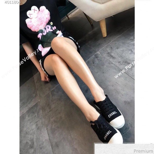 Chanel Soft Fabric Lace-up Sneaker Black/White Toe 2019 (EM-9031920)