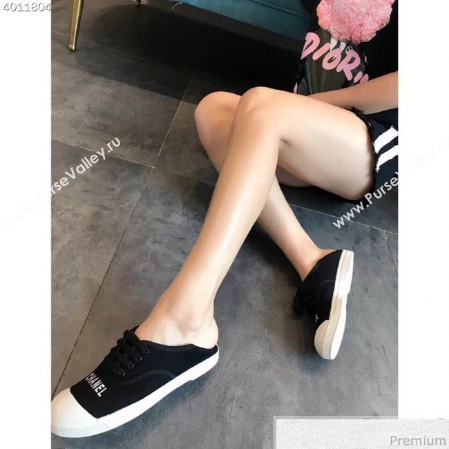 Chanel Soft Fabric Lace-up Sneaker Black/White Toe 2019 (EM-9031920)