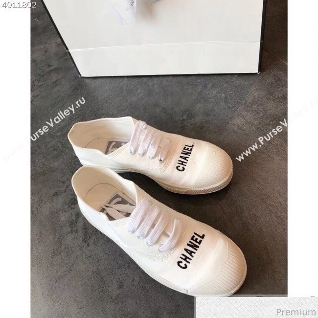 Chanel Soft Fabric Lace-up Sneaker White/Black Logo 2019 (EM-9031921)