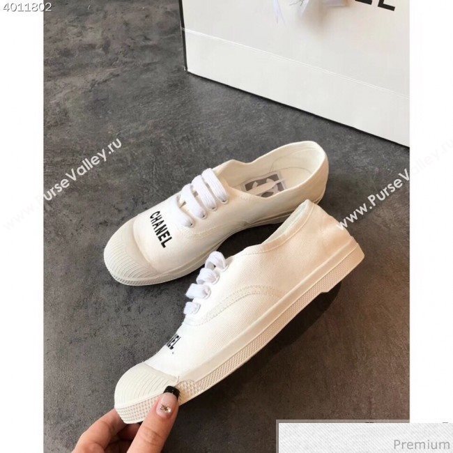 Chanel Soft Fabric Lace-up Sneaker White/Black Logo 2019 (EM-9031921)