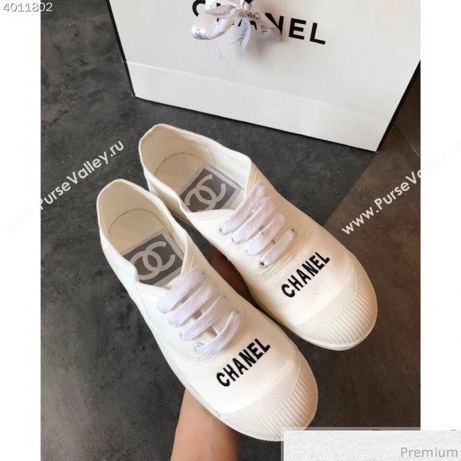 Chanel Soft Fabric Lace-up Sneaker White/Black Logo 2019 (EM-9031921)