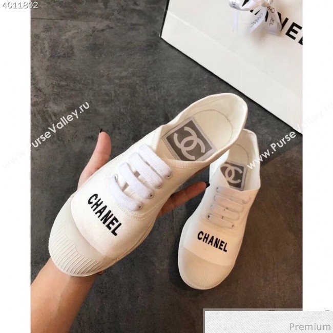 Chanel Soft Fabric Lace-up Sneaker White/Black Logo 2019 (EM-9031921)