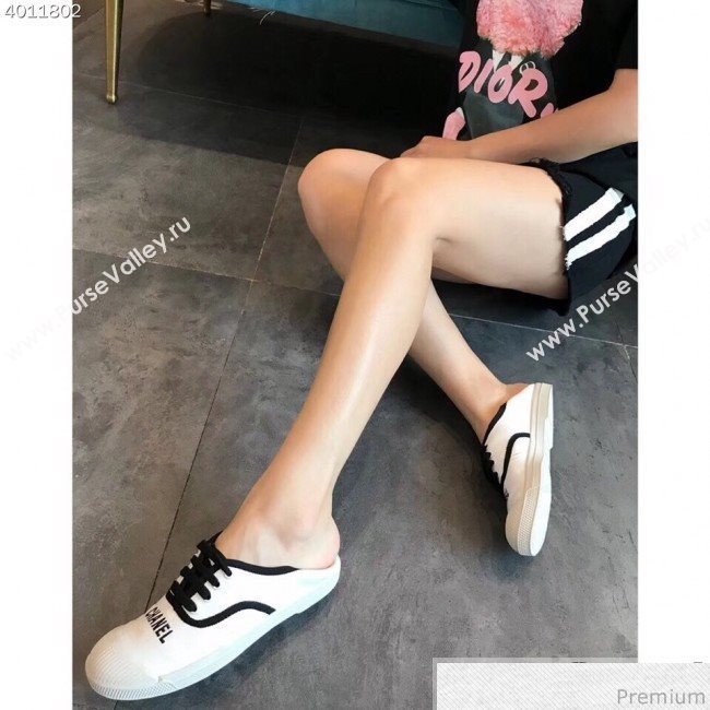 Chanel Soft Fabric Lace-up Sneaker White/Black Logo 2019 (EM-9031921)