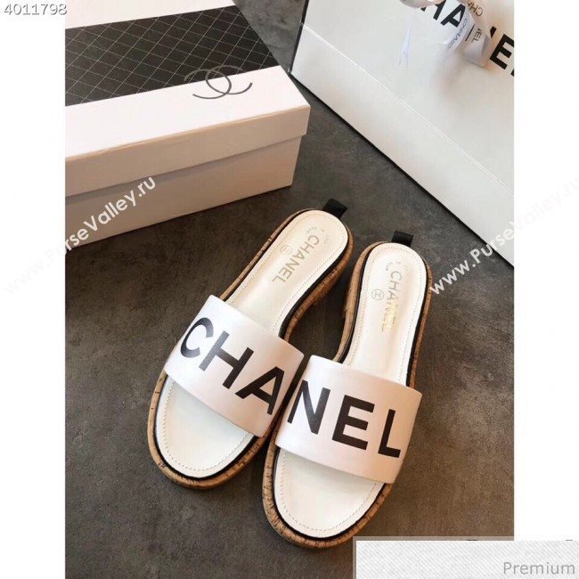 Chanel Logo Slide Mule Sandals G34876 White/Black 2019 (EM-9031922)