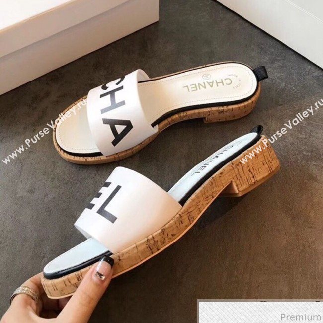 Chanel Logo Slide Mule Sandals G34876 White/Black 2019 (EM-9031922)
