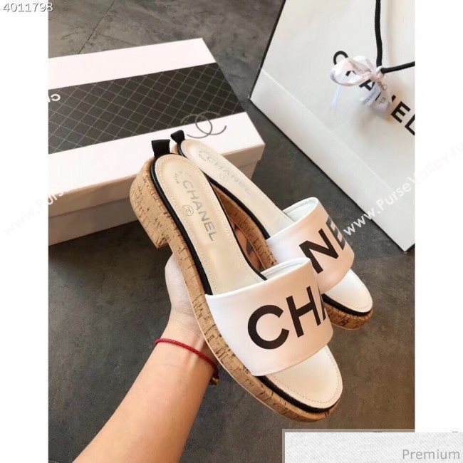 Chanel Logo Slide Mule Sandals G34876 White/Black 2019 (EM-9031922)