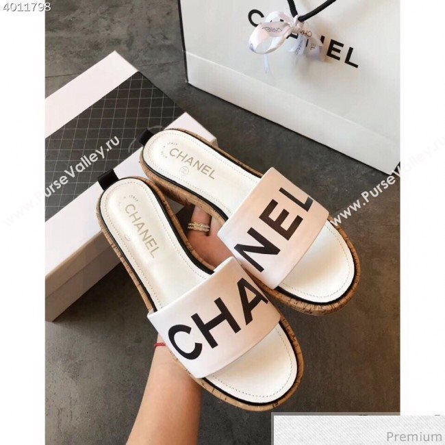 Chanel Logo Slide Mule Sandals G34876 White/Black 2019 (EM-9031922)