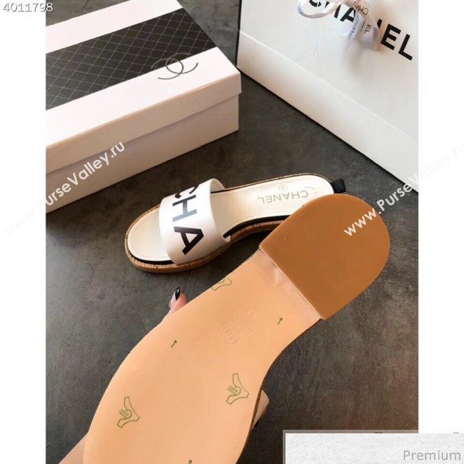 Chanel Logo Slide Mule Sandals G34876 White/Black 2019 (EM-9031922)