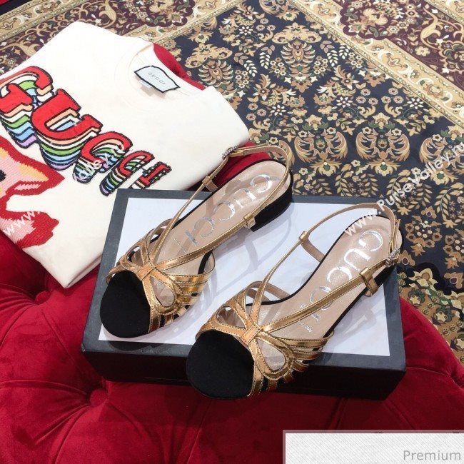 Gucci Metallic Leather Sandal 549645 Gold/Black 2019 (KL-9031931)