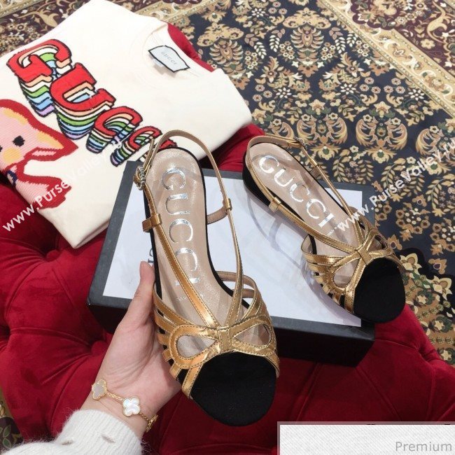 Gucci Metallic Leather Sandal 549645 Gold/Black 2019 (KL-9031931)
