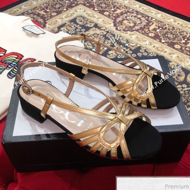 Gucci Metallic Leather Sandal 549645 Gold/Black 2019 (KL-9031931)