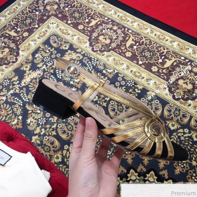 Gucci Metallic Leather Sandal 549645 Gold/Black 2019 (KL-9031931)