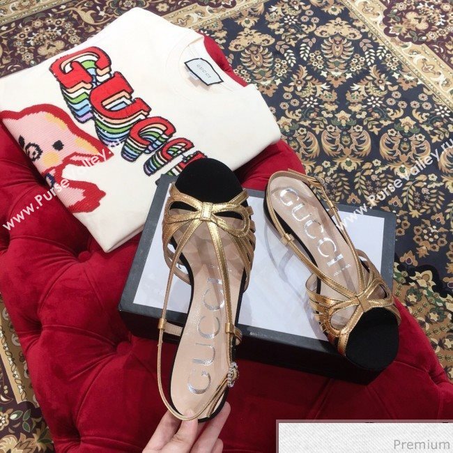 Gucci Metallic Leather Sandal 549645 Gold/Black 2019 (KL-9031931)