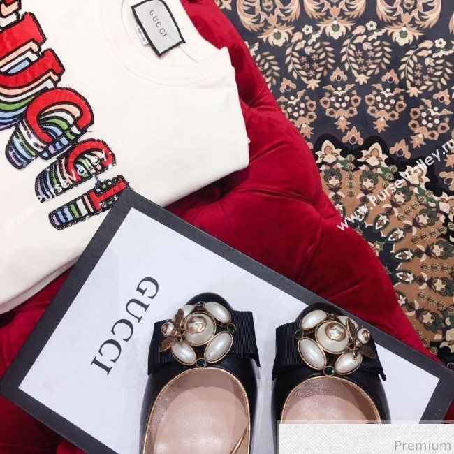 Gucci Leather Heel Pump with Bee and Pearls Black 2019 (KL-9031934)