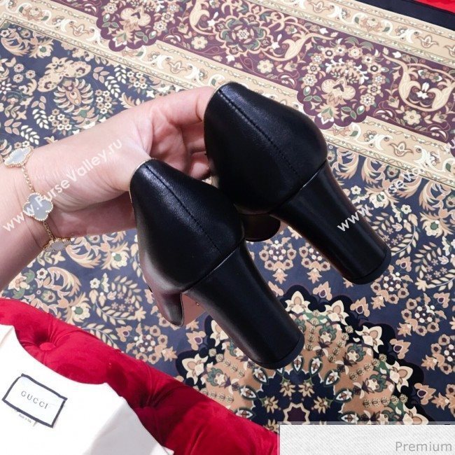 Gucci Leather Heel Pump with Bee and Pearls Black 2019 (KL-9031934)