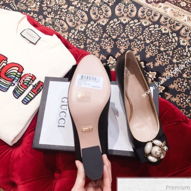 Gucci Leather Heel Pump with Bee and Pearls Black 2019 (KL-9031934)