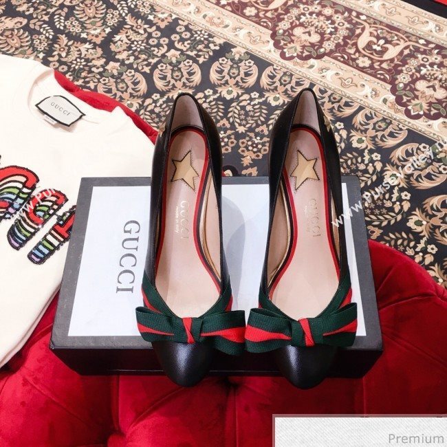 Gucci Leather Heel Pump with Web Bow Black 2019 (KL-9031937)