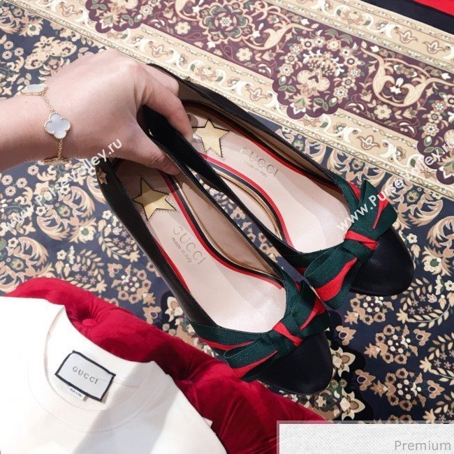 Gucci Leather Heel Pump with Web Bow Black 2019 (KL-9031937)