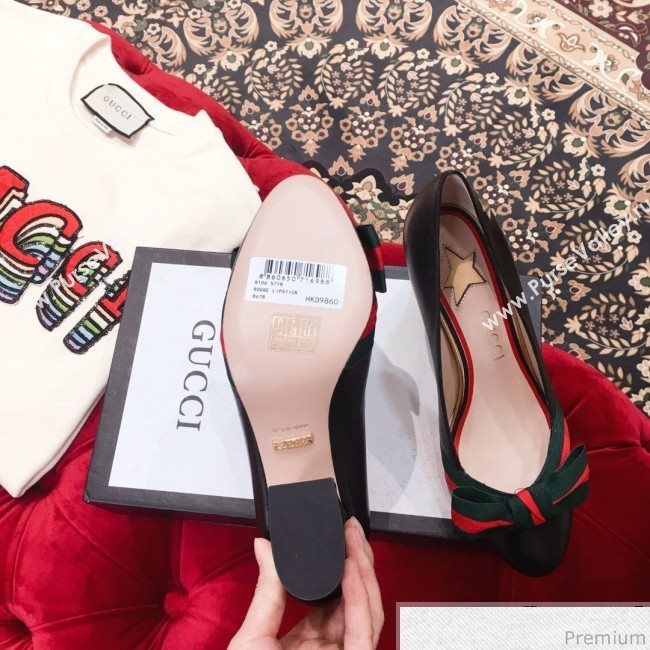 Gucci Leather Heel Pump with Web Bow Black 2019 (KL-9031937)