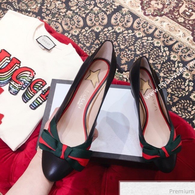 Gucci Leather Heel Pump with Web Bow Black 2019 (KL-9031937)