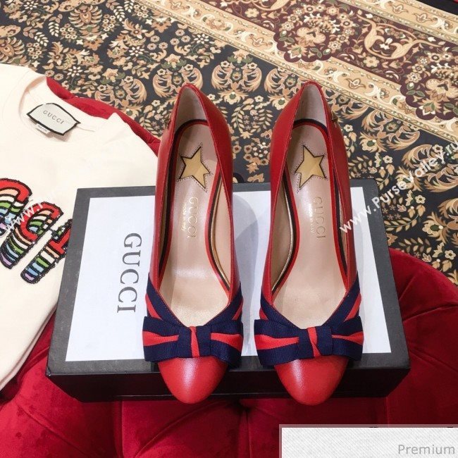 Gucci Leather Heel Pump with Web Bow Red 2019 (KL-9031935)