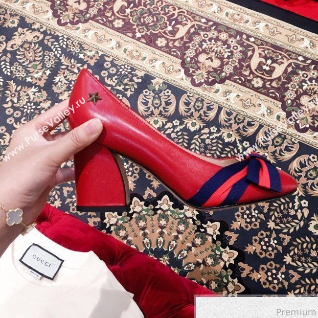 Gucci Leather Heel Pump with Web Bow Red 2019 (KL-9031935)