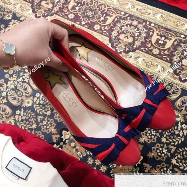 Gucci Leather Heel Pump with Web Bow Red 2019 (KL-9031935)