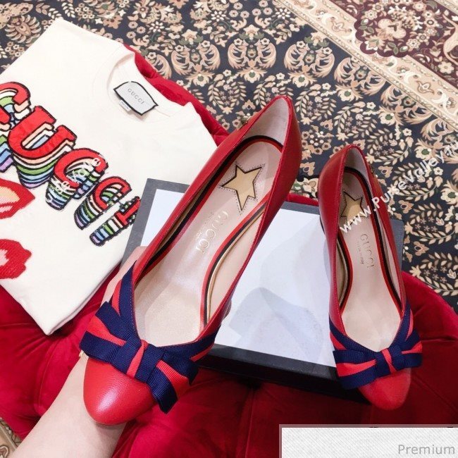 Gucci Leather Heel Pump with Web Bow Red 2019 (KL-9031935)