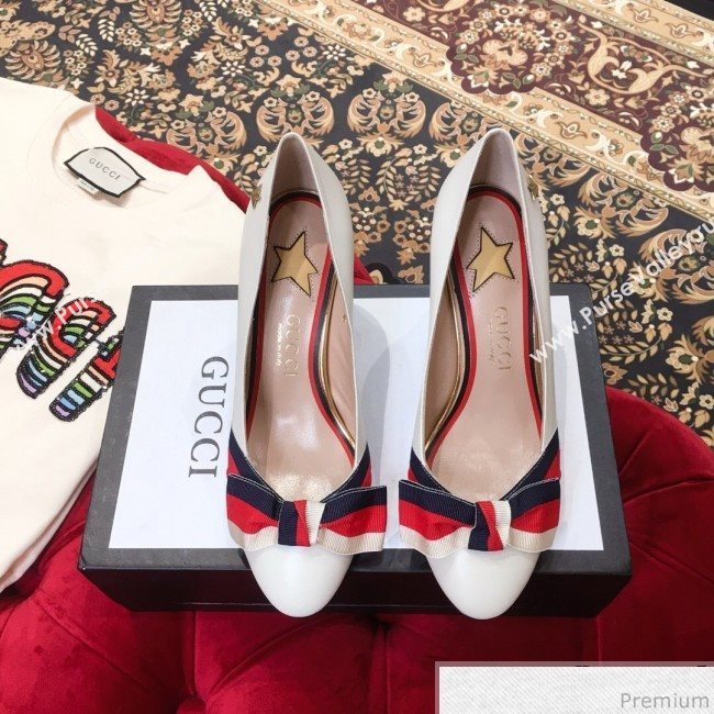 Gucci Leather Heel Pump with Web Bow White 2019 (KL-9031936)