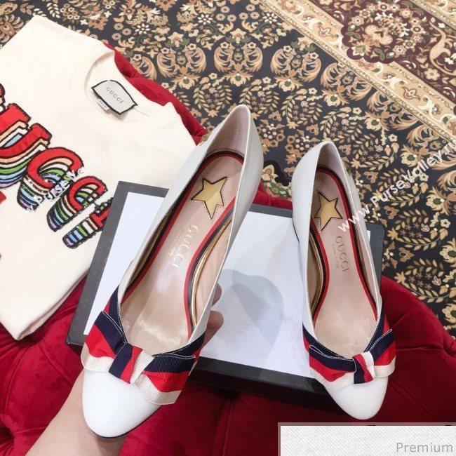 Gucci Leather Heel Pump with Web Bow White 2019 (KL-9031936)