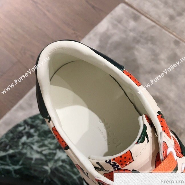 Gucci Ace Leather Sneaker with Gucci Strawberry Print ‎387993 2019 (KL-9031938)