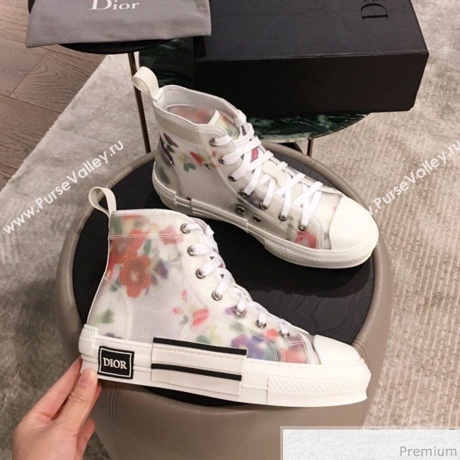 Dior x Kaws Floral High-top Sneakers White/Pink 2019(For Women and Men) (KL-9031940)