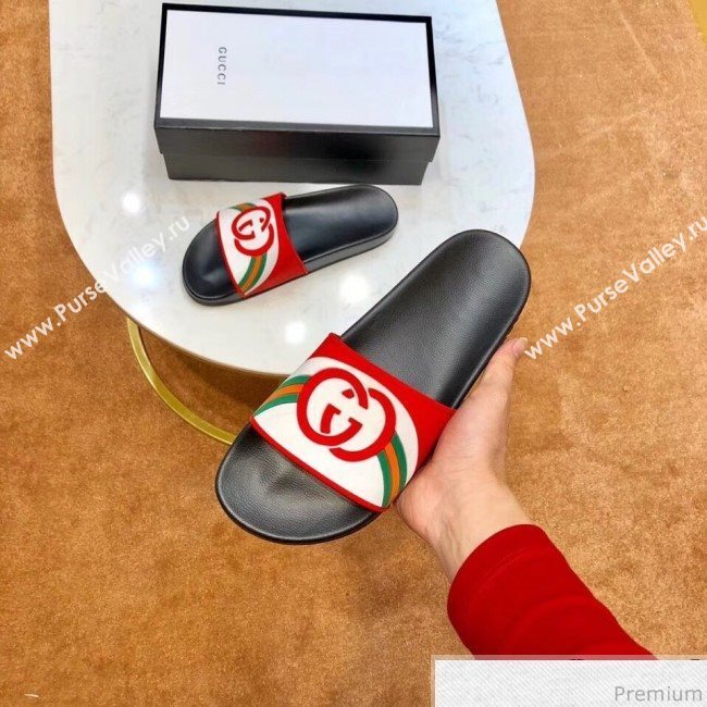 Gucci Flat Rainbow GG Rubber Slide Sandal Black/Red/White 2019(For Women and Men) (SIYA-9031944)