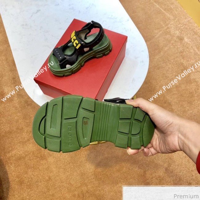 Gucci Flat Leather and Mesh Sandal 549909 Green/Black 2019(For Women and Men) (SIYA-9031946)