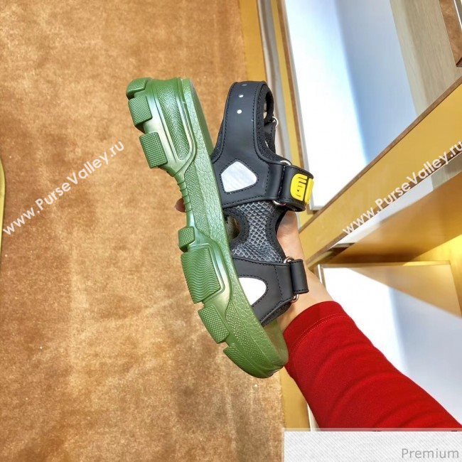 Gucci Flat Leather and Mesh Sandal 549909 Green/Black 2019(For Women and Men) (SIYA-9031946)