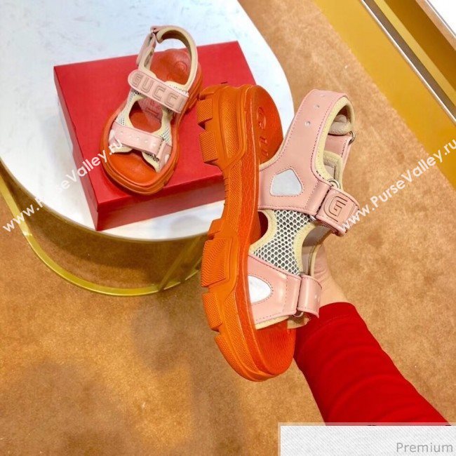 Gucci Flat Leather and Mesh Sandal 549909 Pink 2019(For Women and Men) (SIYA-9031945)