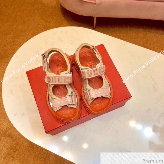 Gucci Flat Leather and Mesh Sandal 549909 Pink 2019(For Women and Men) (SIYA-9031945)
